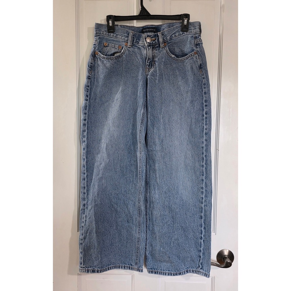 Aeropostale Super Low Rise Baggy Wide Leg Jeans Light Wash Blue Size 6 Short Y2K
